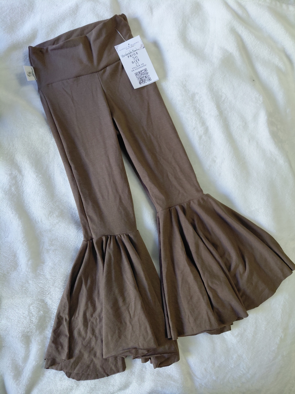 Girls Brown Ruffle Bell-Bottom Leggings